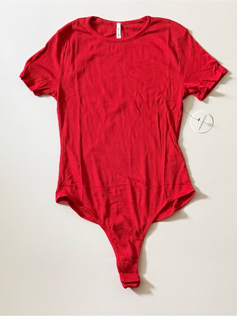 Lulus Basics Red Ribbed Short Sleeve Bodysuit Thong Medium M NWT
